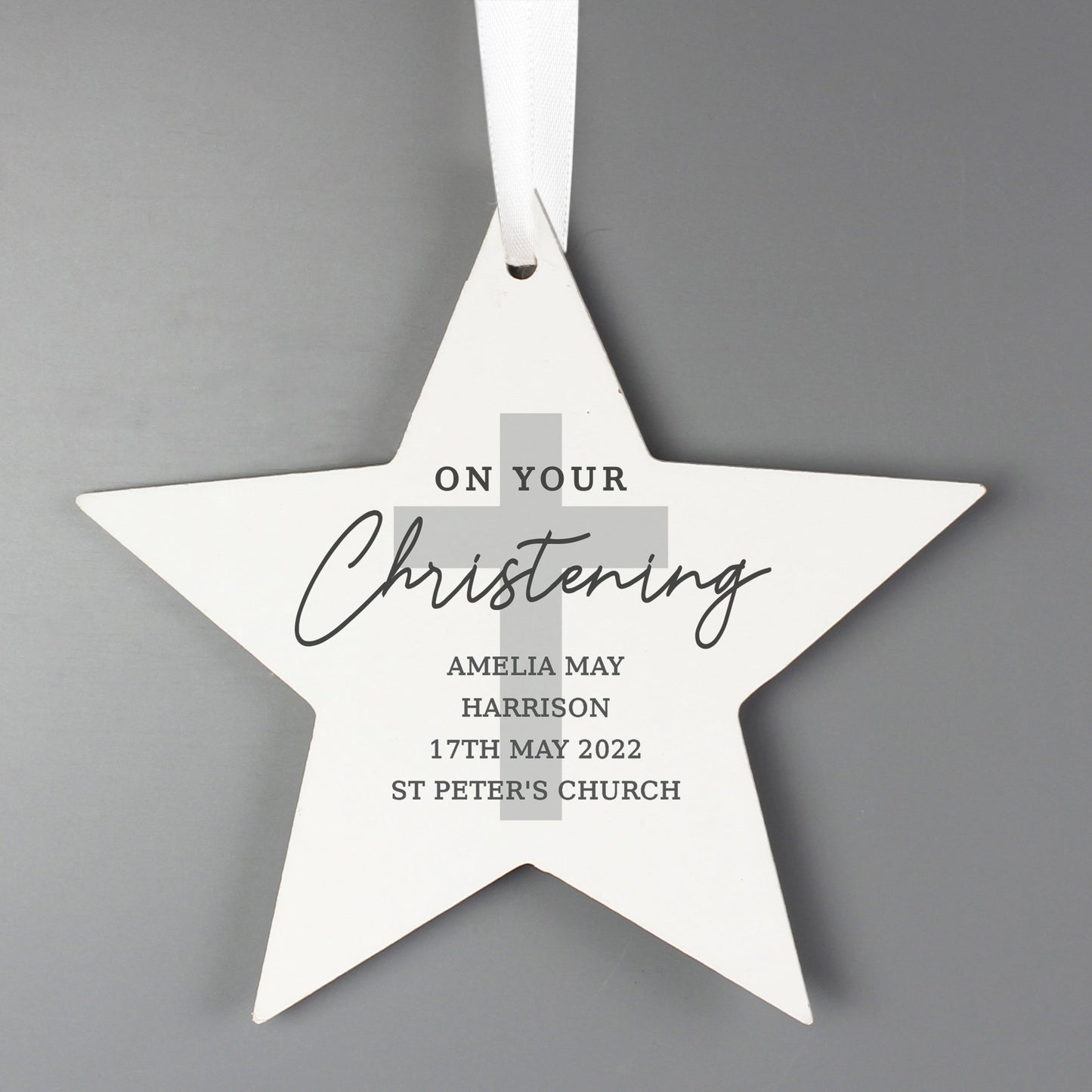 Personalised On Your Christening Wooden Star Decoration: 2 - Decorations By Gift Moments