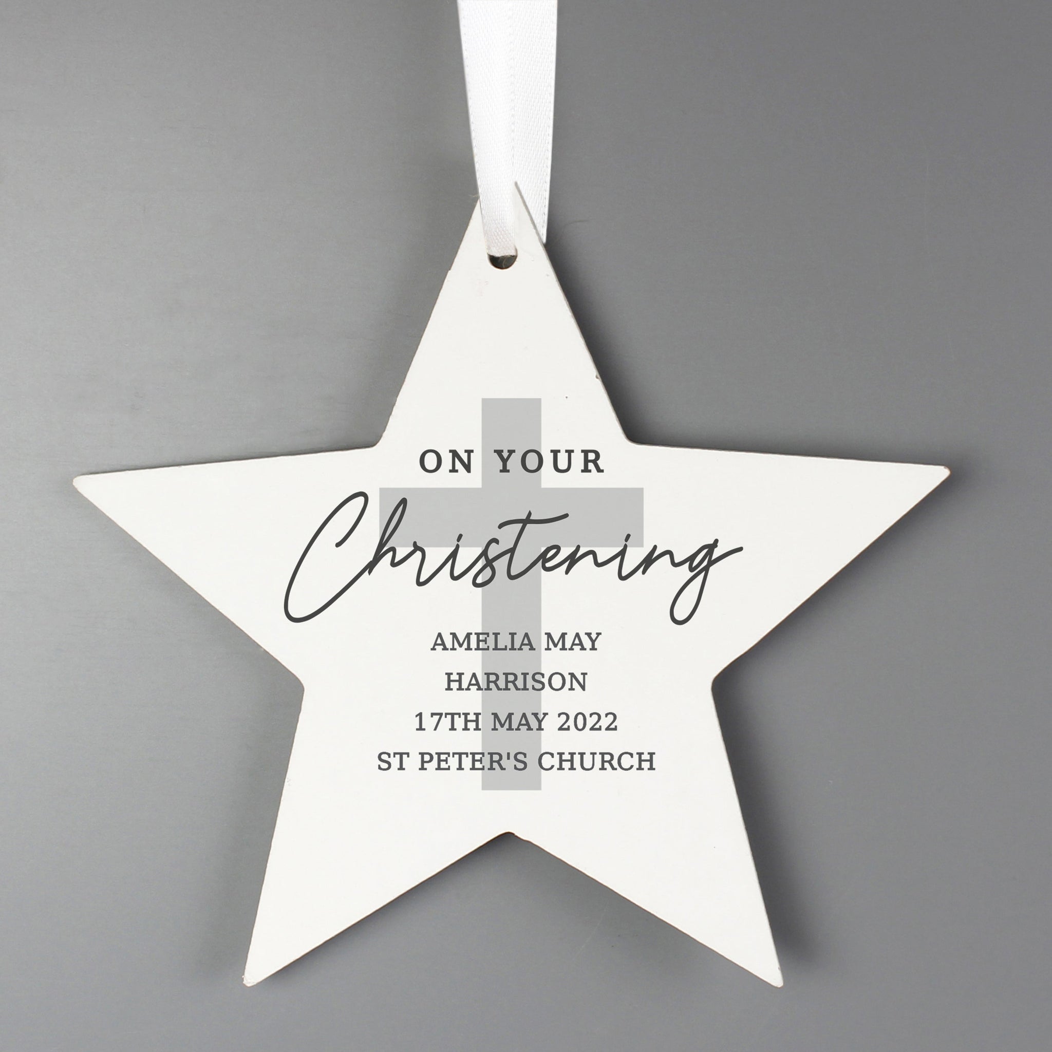 Personalised On Your Christening Wooden Star Decoration: 2 - Decorations By Gift Moments