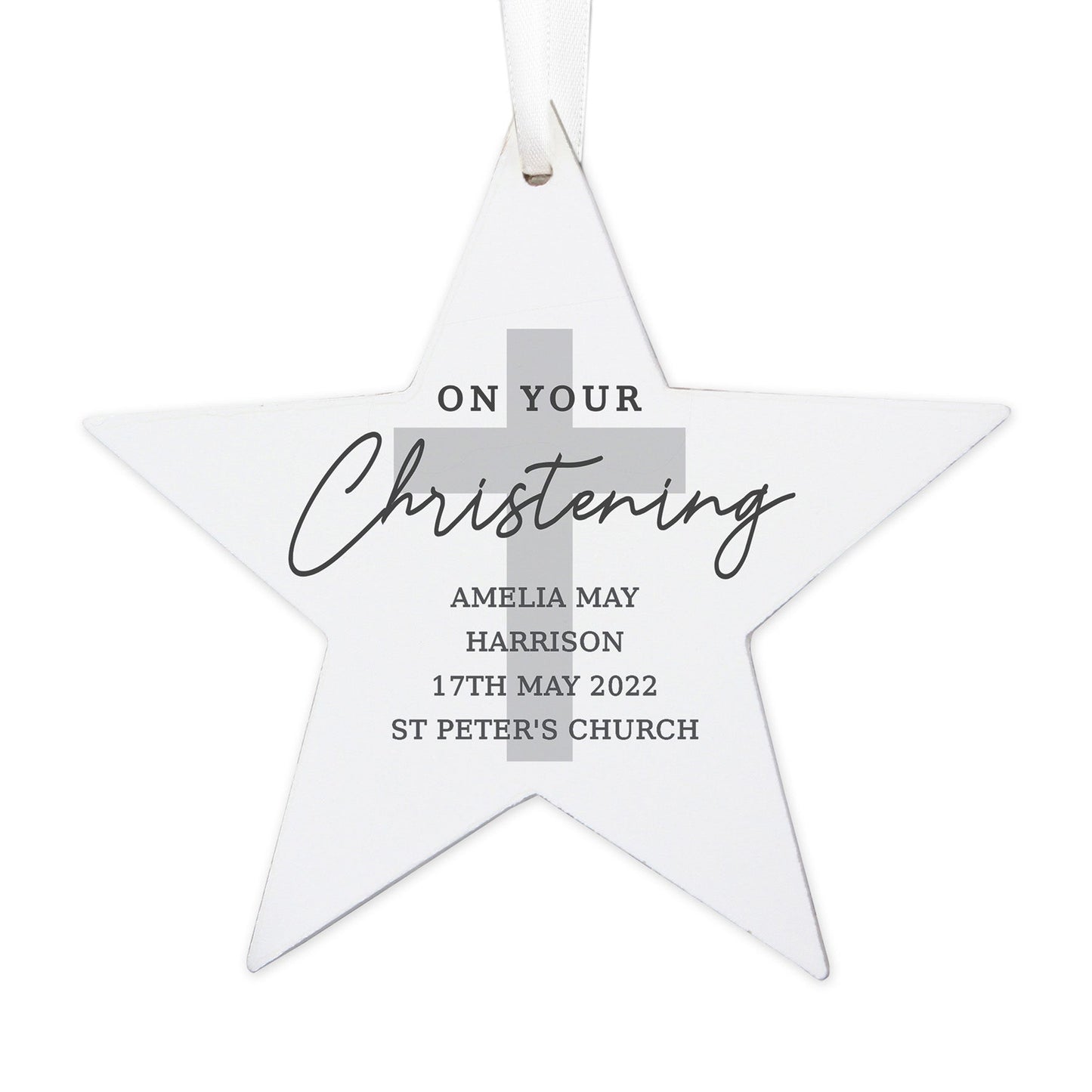 Personalised On Your Christening Wooden Star Decoration: 3 - Decorations By Gift Moments