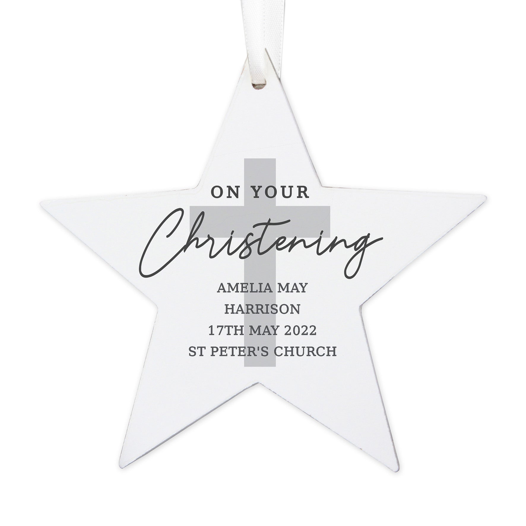 Personalised On Your Christening Wooden Star Decoration: 3 - Decorations By Gift Moments