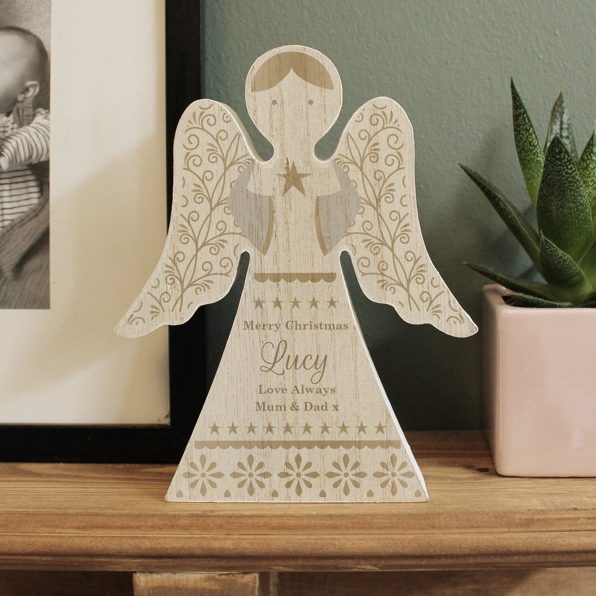 Personalised Christmas Angel Wooden Ornament: 1 - Ornaments By Gift Moments