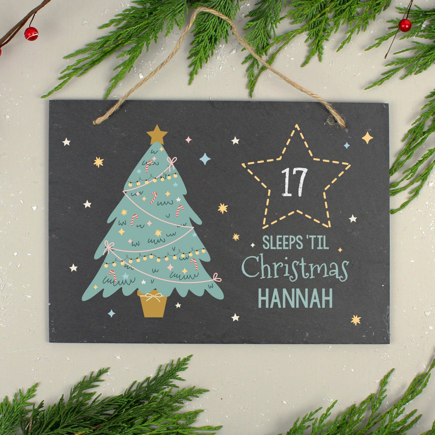 Personalised Christmas Chalk Countdown Hanging Large Slate Sign: 1 - Signs & Plaques By Gift Moments
