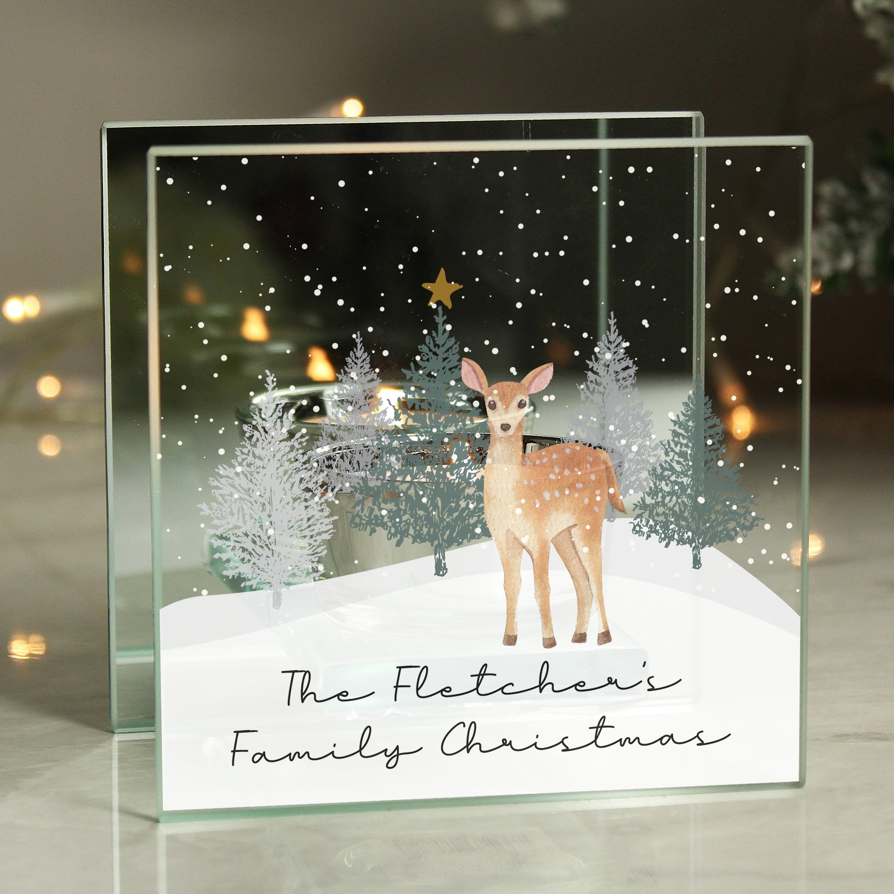 Personalised Christmas Deer Glass Tea Light Candle Holder: 2 - Candle Holders By Gift Moments