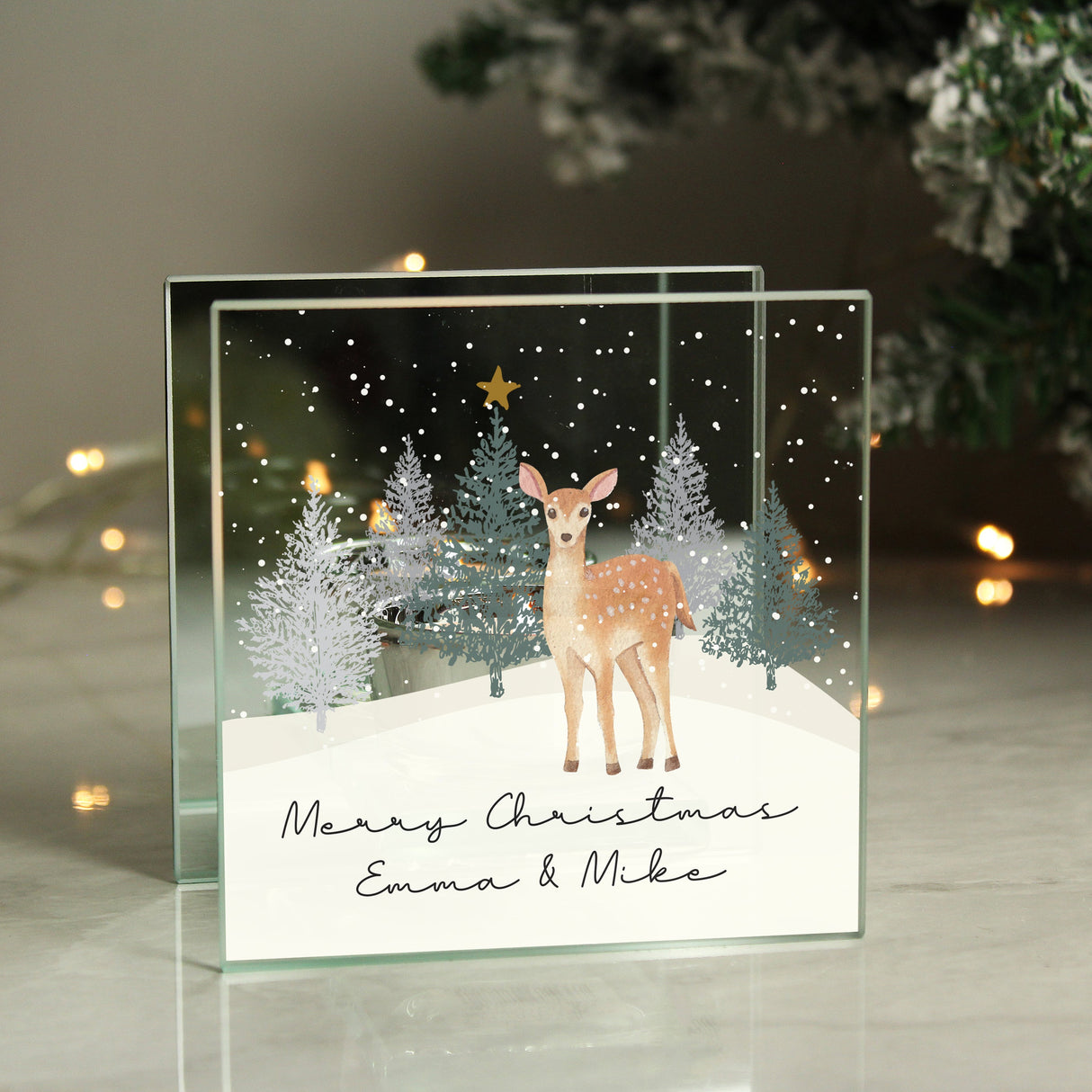 Personalised Christmas Deer Glass Tea Light Candle Holder: 1 - Candle Holders By Gift Moments