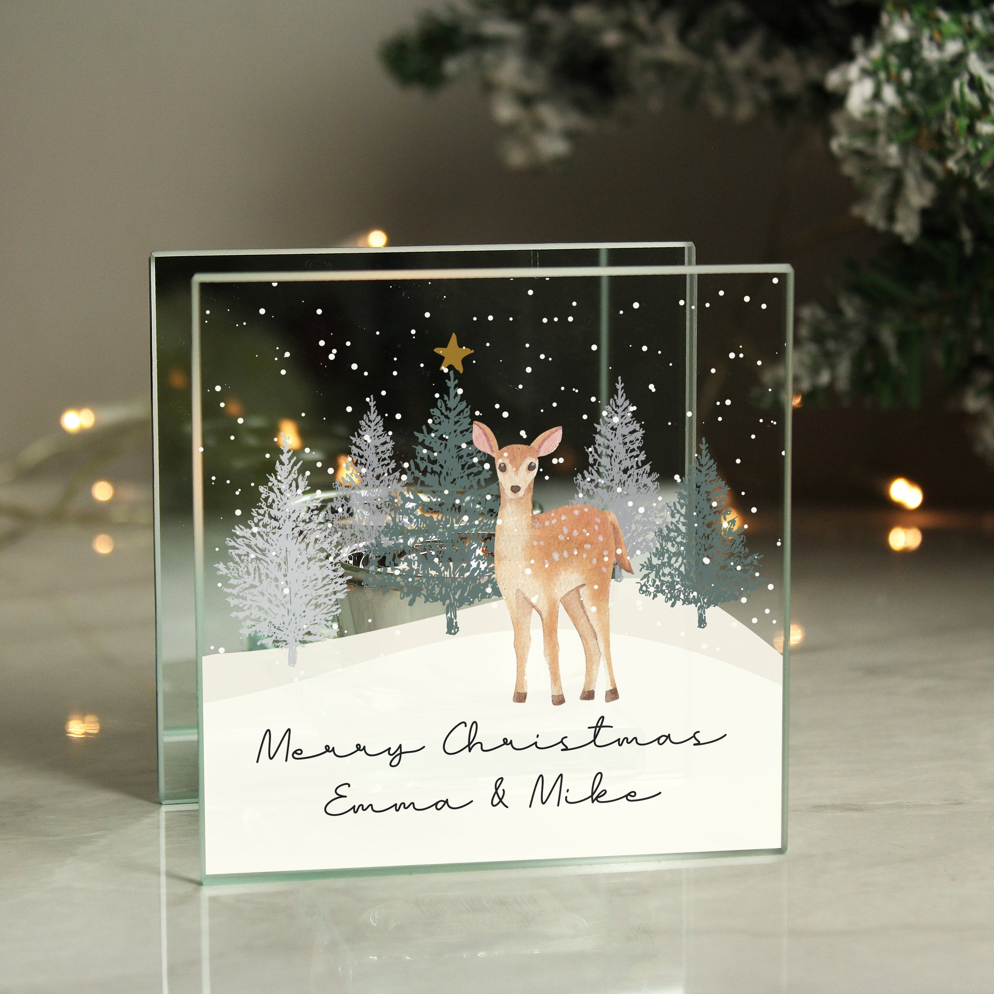 Personalised Christmas Deer Glass Tea Light Candle Holder: 1 - Candle Holders By Gift Moments