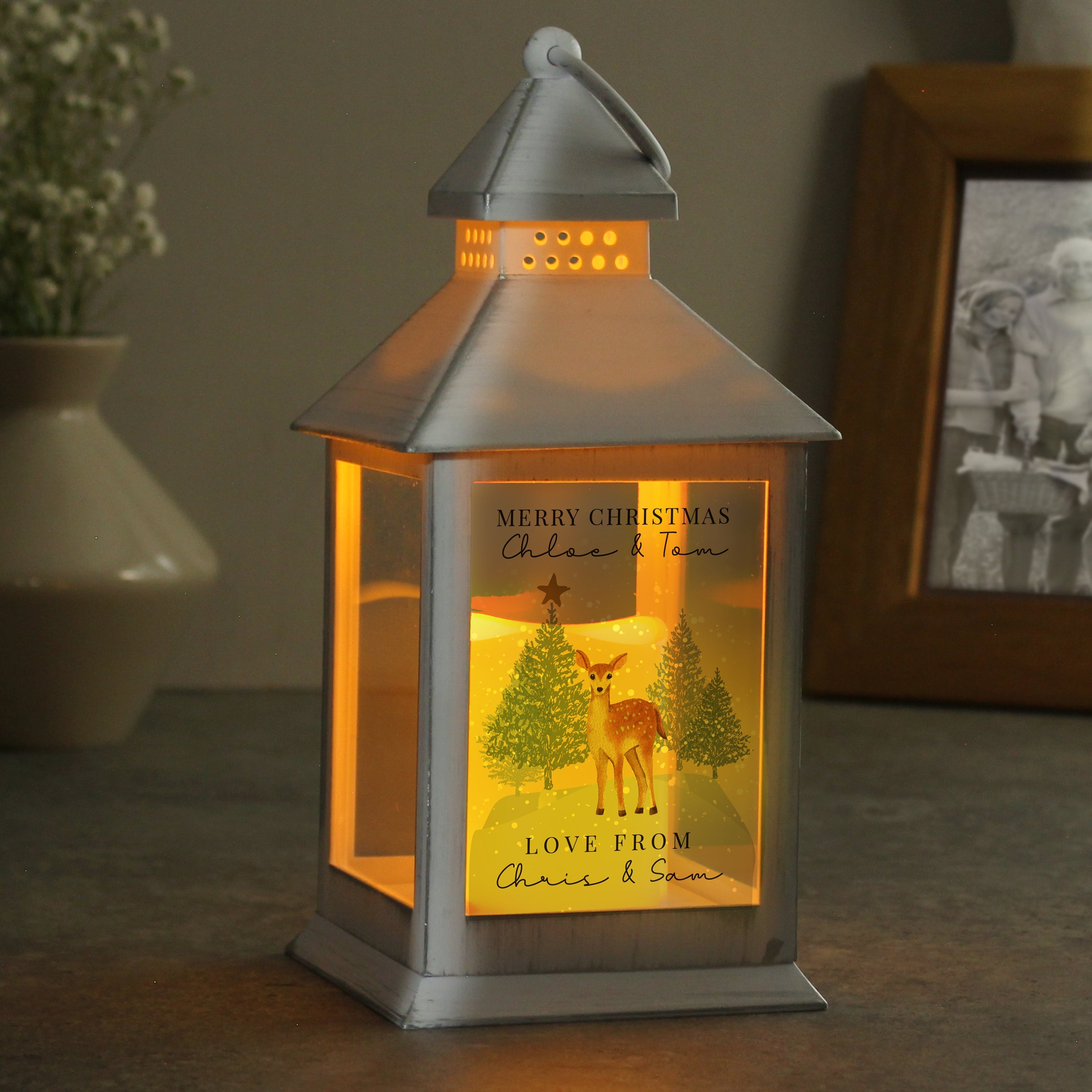 Personalised Christmas Deer White LED Lantern - Shop LED Lighting At Gift Moments - 1