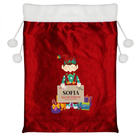 Personalised Christmas Elf Luxury Pom Pom Red Sack: 3 - Christmas Sacks By Gift Moments