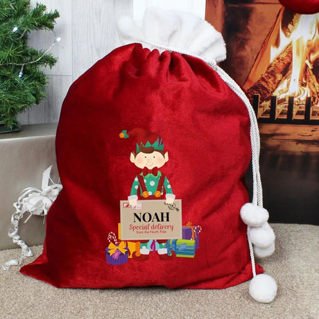 Personalised Christmas Elf Luxury Pom Pom Red Sack: 2 - Christmas Sacks By Gift Moments