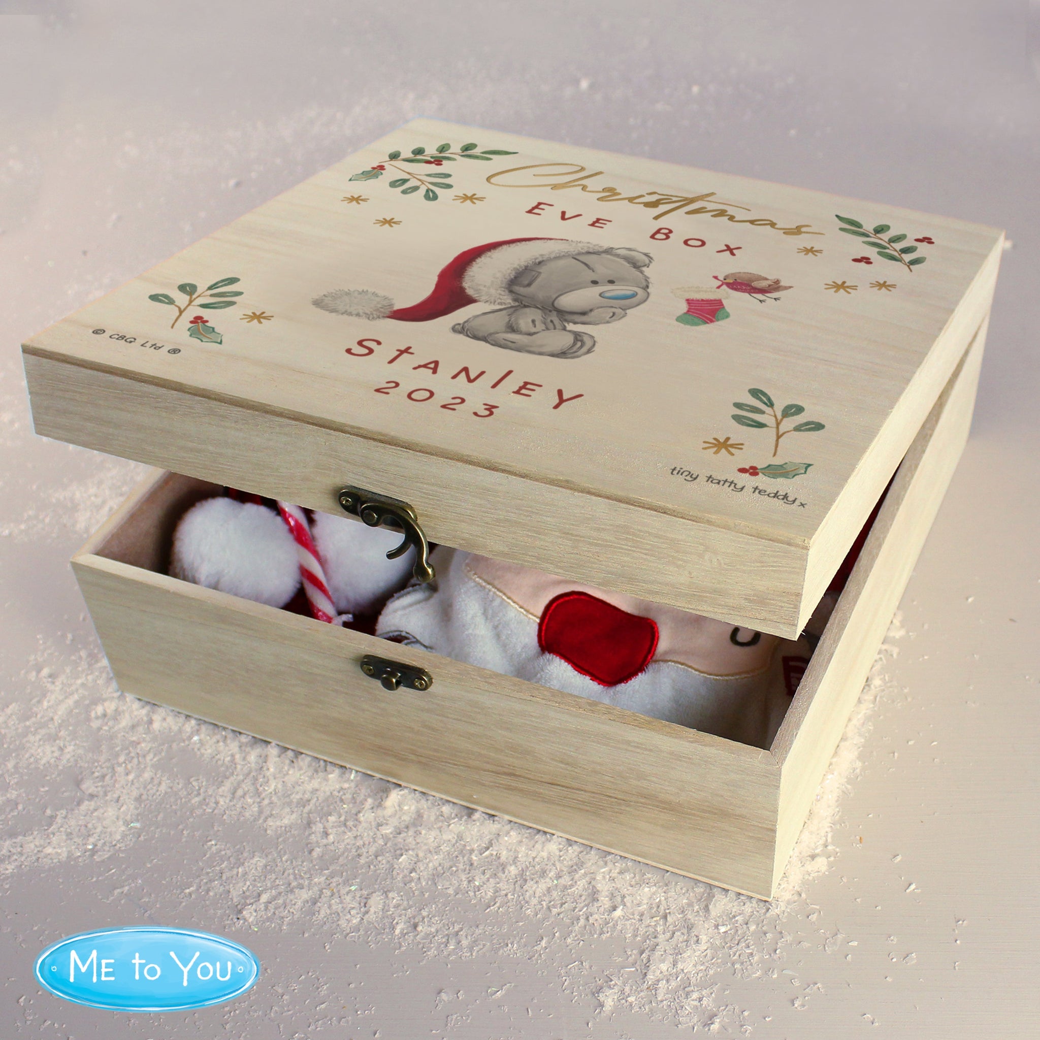 Personalised Christmas Eve Tiny Tatty Teddy Wooden Keepsake Box: 4 - Keepsake Boxes