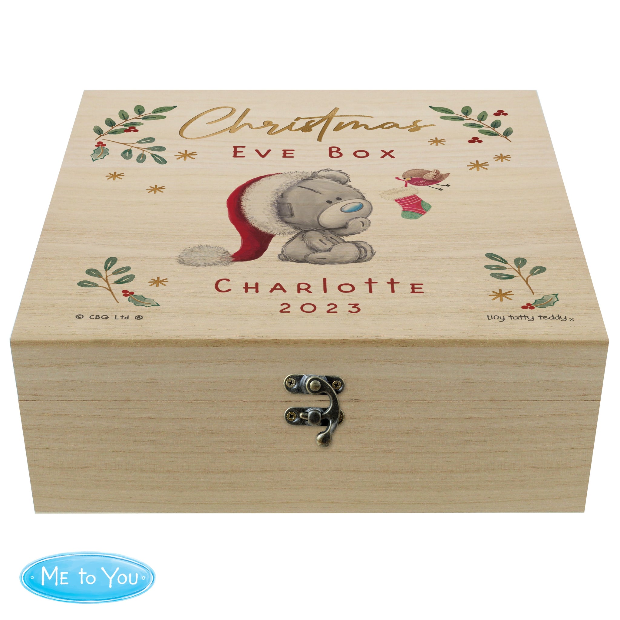 Personalised Christmas Eve Tiny Tatty Teddy Wooden Keepsake Box: 5 - Keepsake Boxes