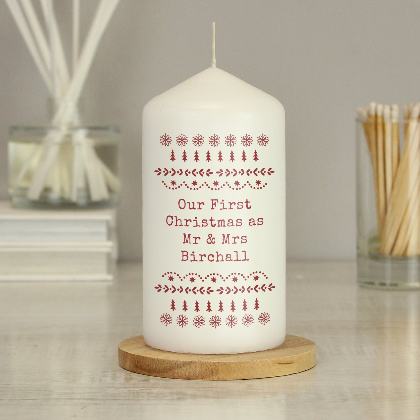 Personalised Christmas Fair Isle Pillar Candle: 4 - Candles By Gift Moments