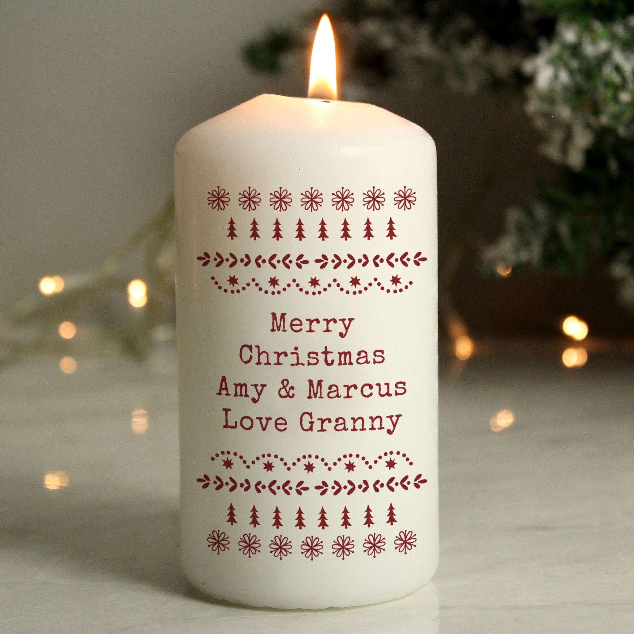 Personalised Christmas Fair Isle Pillar Candle: 3 - Candles By Gift Moments