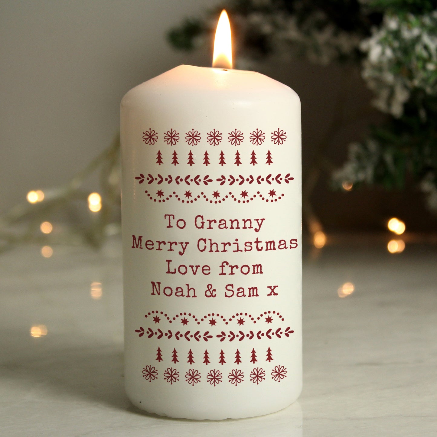 Personalised Christmas Fair Isle Pillar Candle: 1 - Candles By Gift Moments