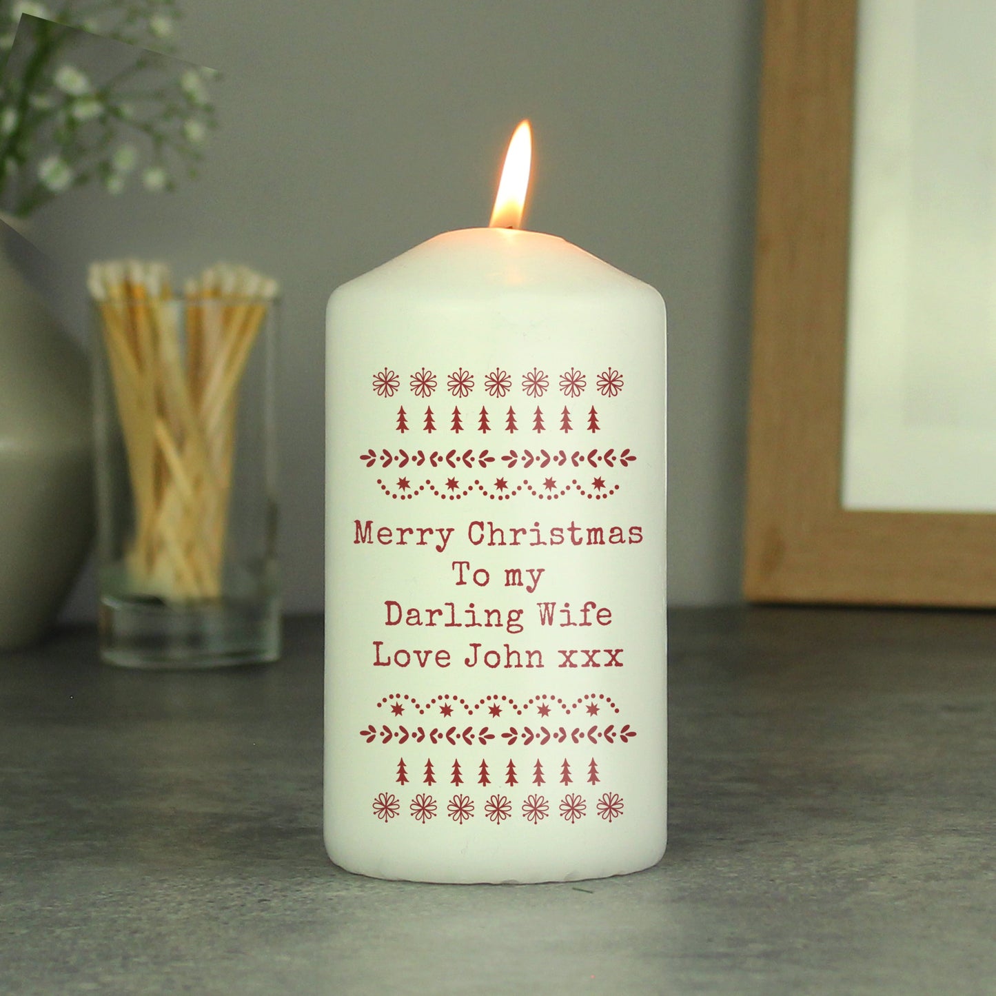 Personalised Christmas Fair Isle Pillar Candle: 2 - Candles By Gift Moments
