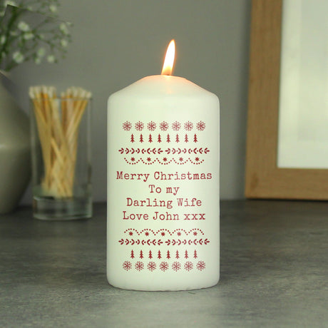 Personalised Christmas Fair Isle Pillar Candle: 2 - Candles By Gift Moments