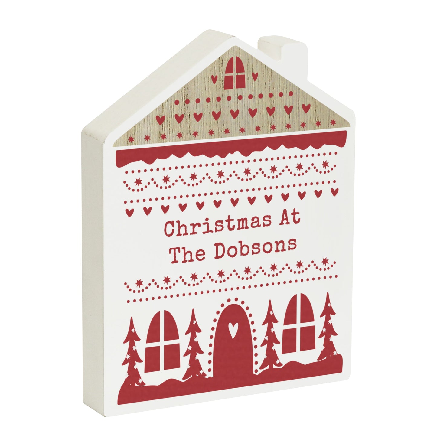 Personalised Christmas Fair Isle Wooden House Ornament: 5 - Ornaments By Gift Moments
