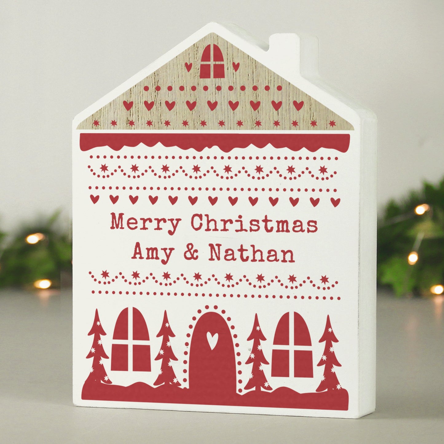 Personalised Christmas Fair Isle Wooden House Ornament: 1 - Ornaments By Gift Moments