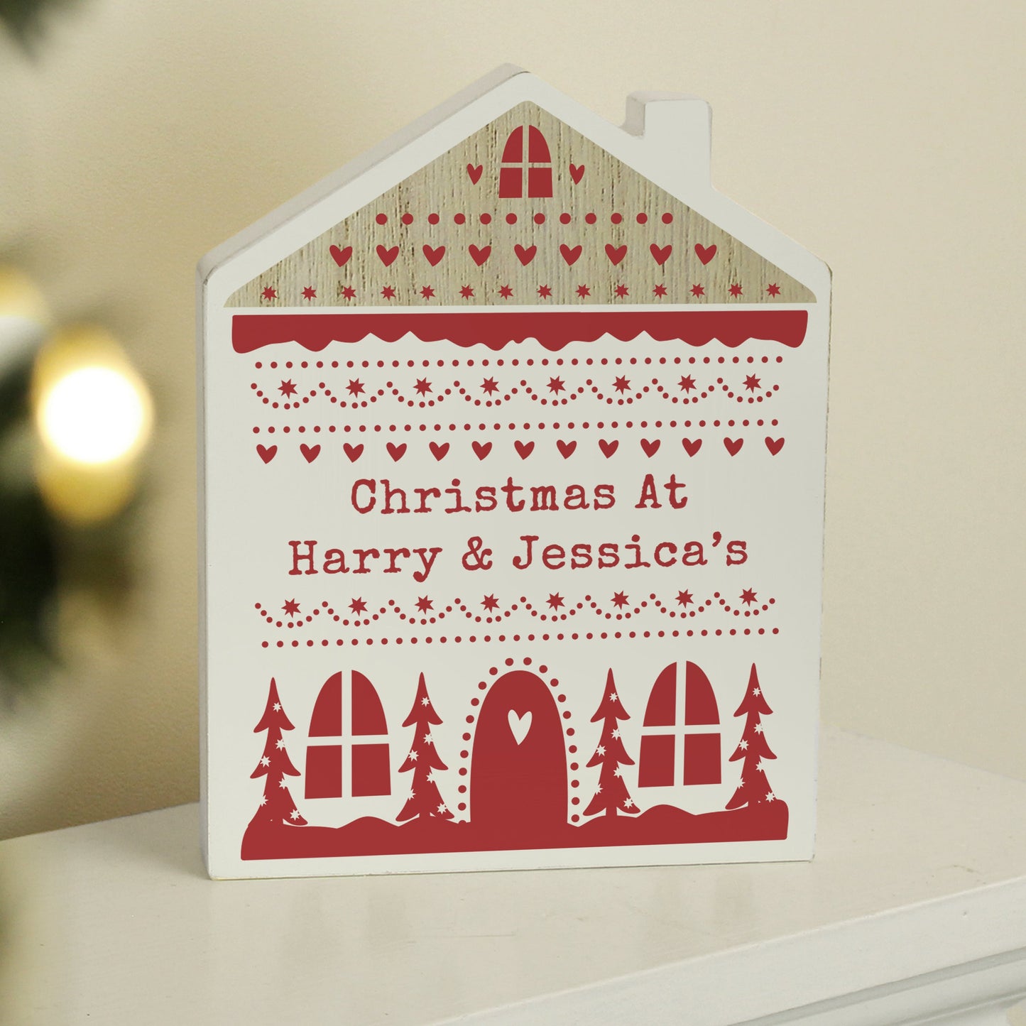 Personalised Christmas Fair Isle Wooden House Ornament: 3 - Ornaments By Gift Moments