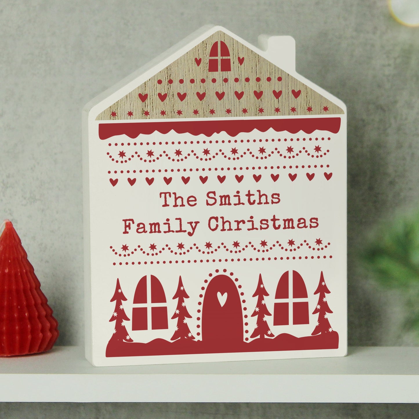 Personalised Christmas Fair Isle Wooden House Ornament: 2 - Ornaments By Gift Moments