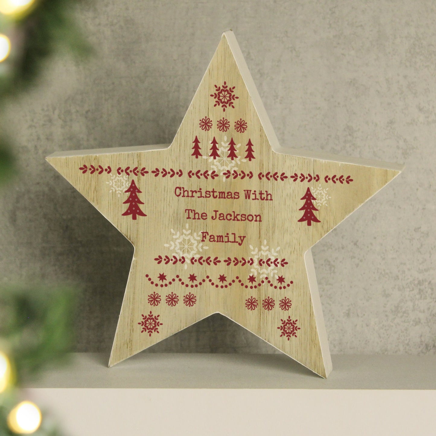 Personalised Christmas Fair Isle Wooden Star Ornament: 3 - Christmas Decorations By Gift Moments