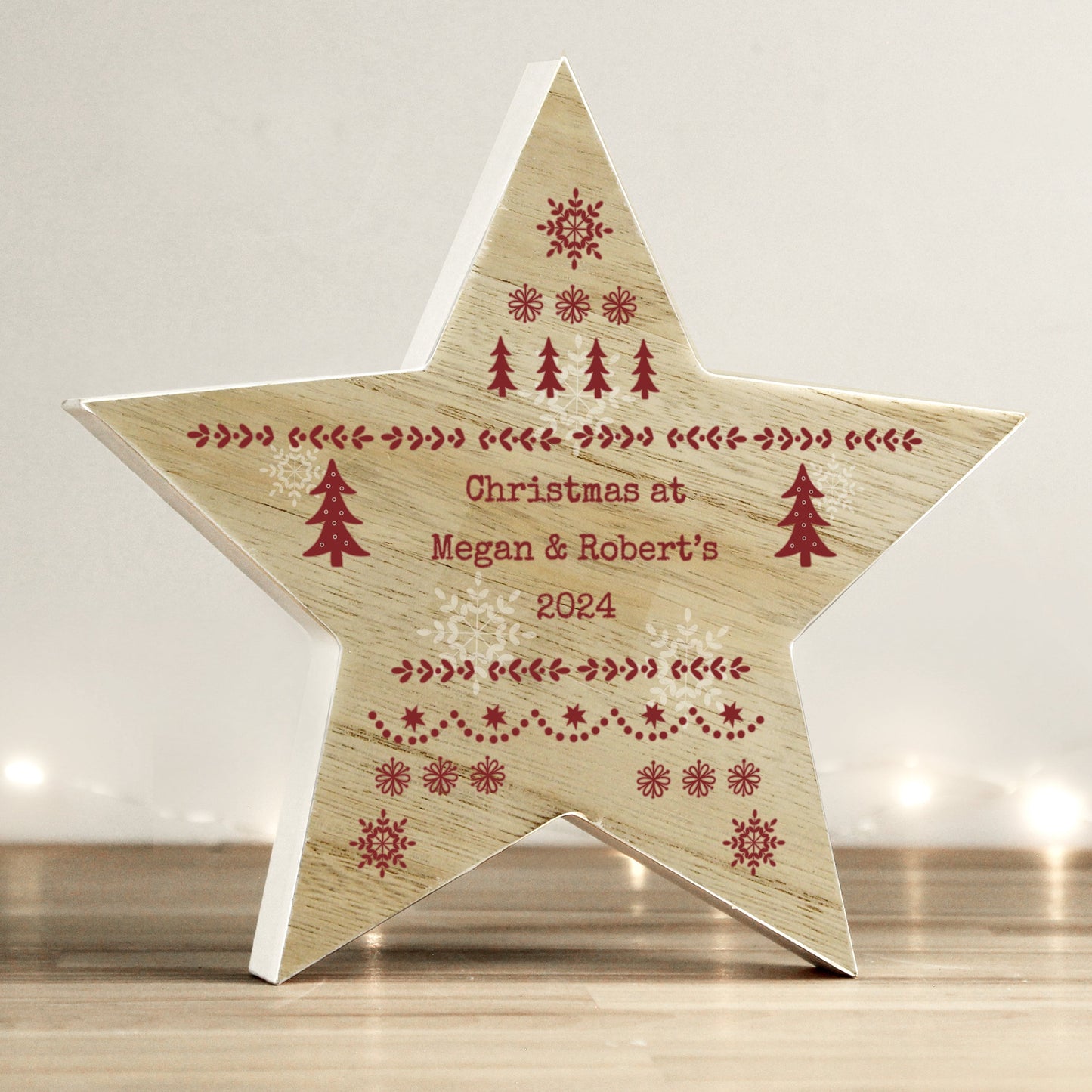 Personalised Christmas Fair Isle Wooden Star Ornament: 2 - Christmas Decorations By Gift Moments
