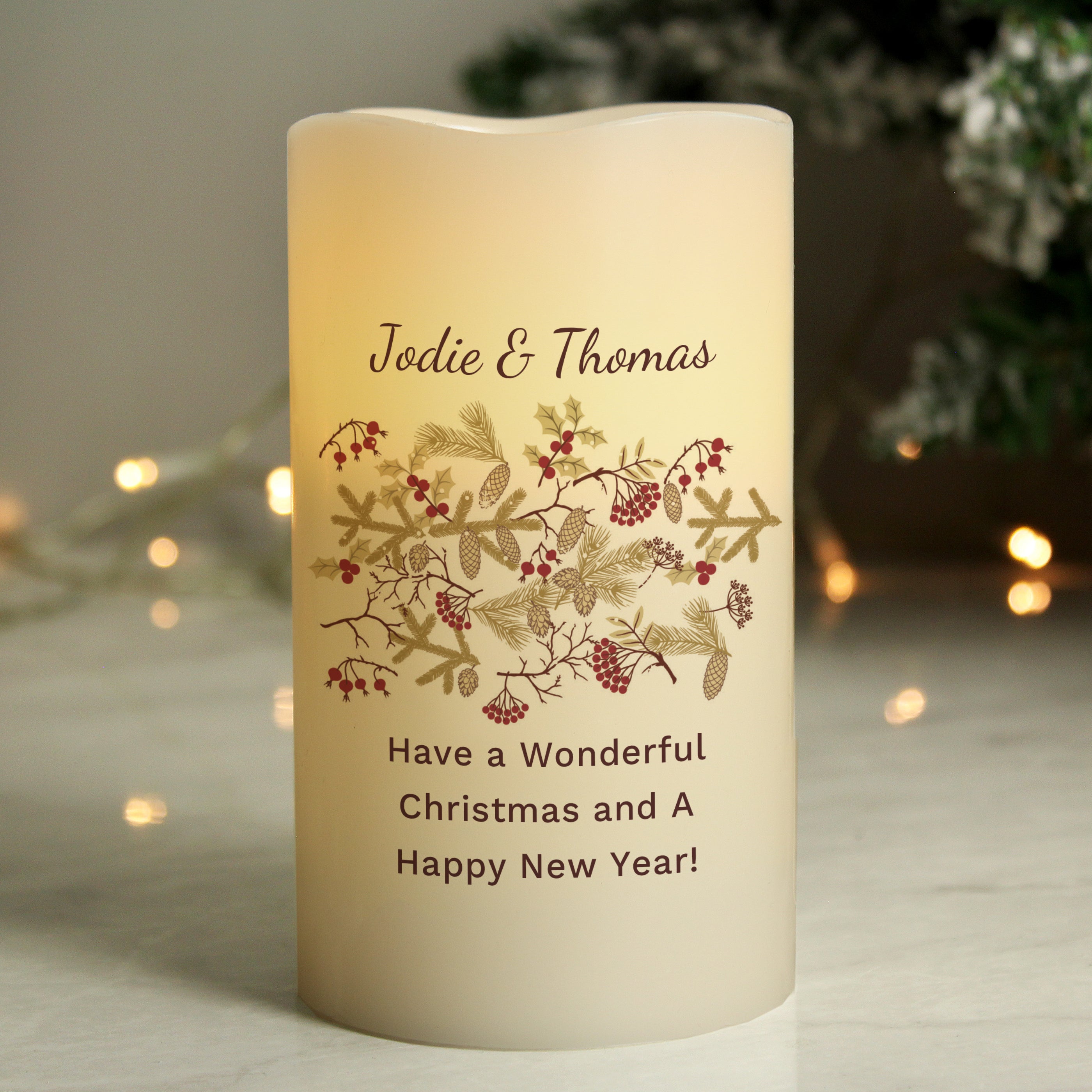 Personalised Christmas Floral LED Candle - Shop LED Lighting At Gift Moments - 4