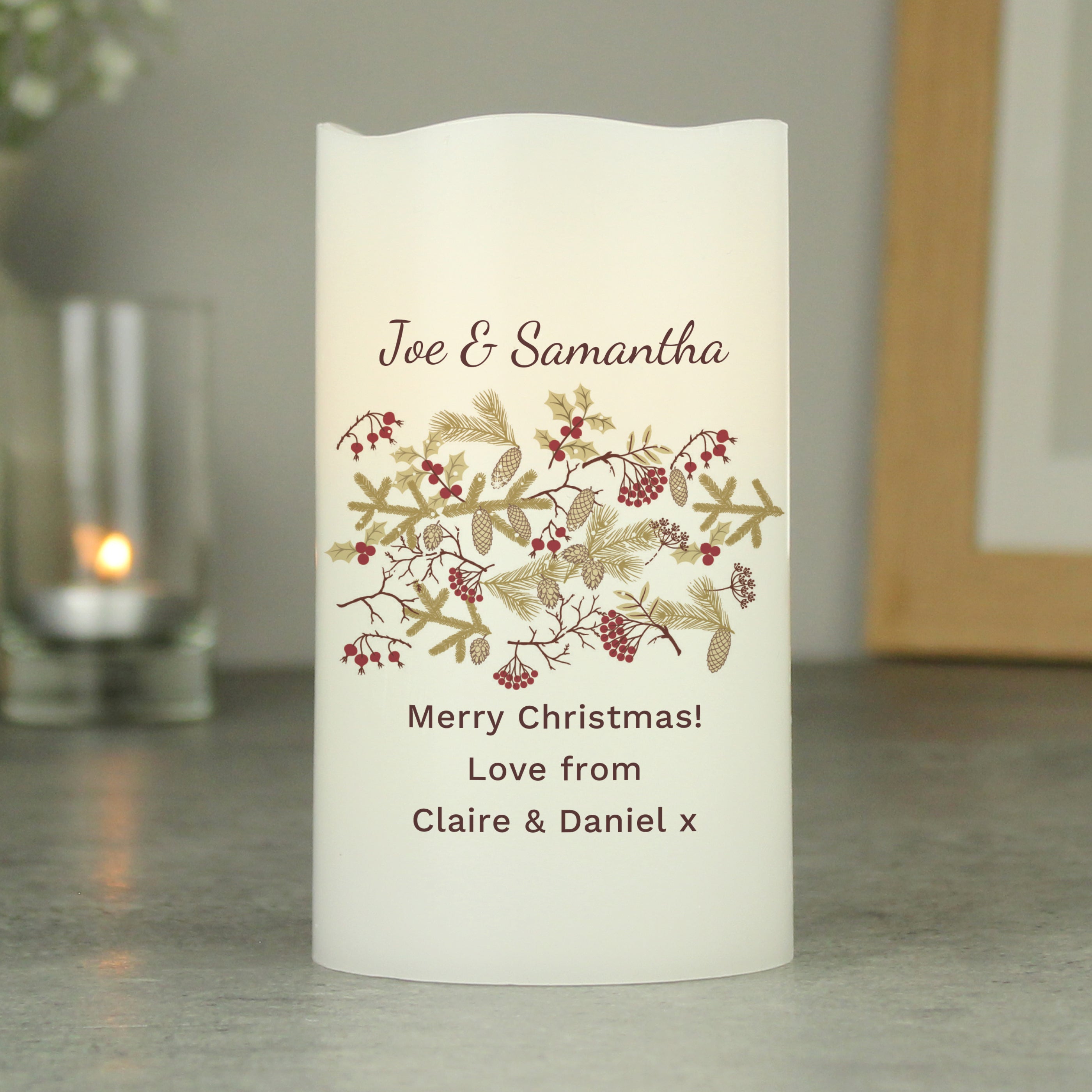 Personalised Christmas Floral LED Candle - Shop LED Lighting At Gift Moments - 3