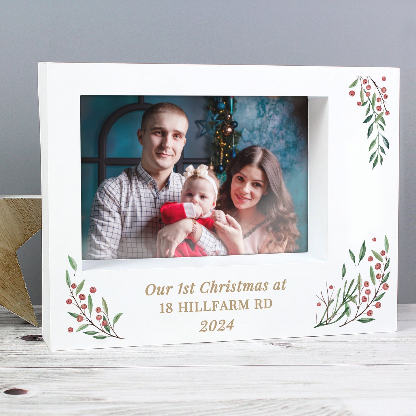 Personalised Christmas Foliage 5x7 Box Photo Frame: 4 - Photo Frames By Gift Moments