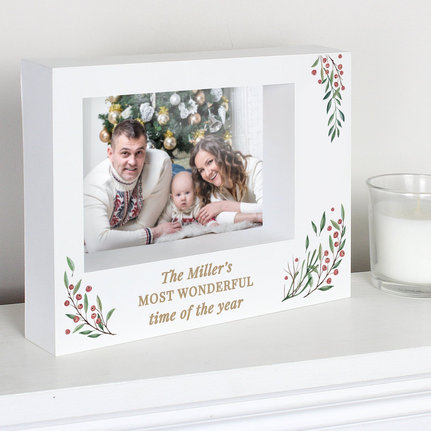 Personalised Christmas Foliage 5x7 Box Photo Frame: 1 - Photo Frames By Gift Moments