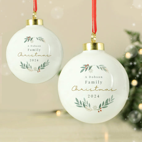 Personalised Christmas Foliage Bauble: 2 - Christmas Baubles By Gift Moments