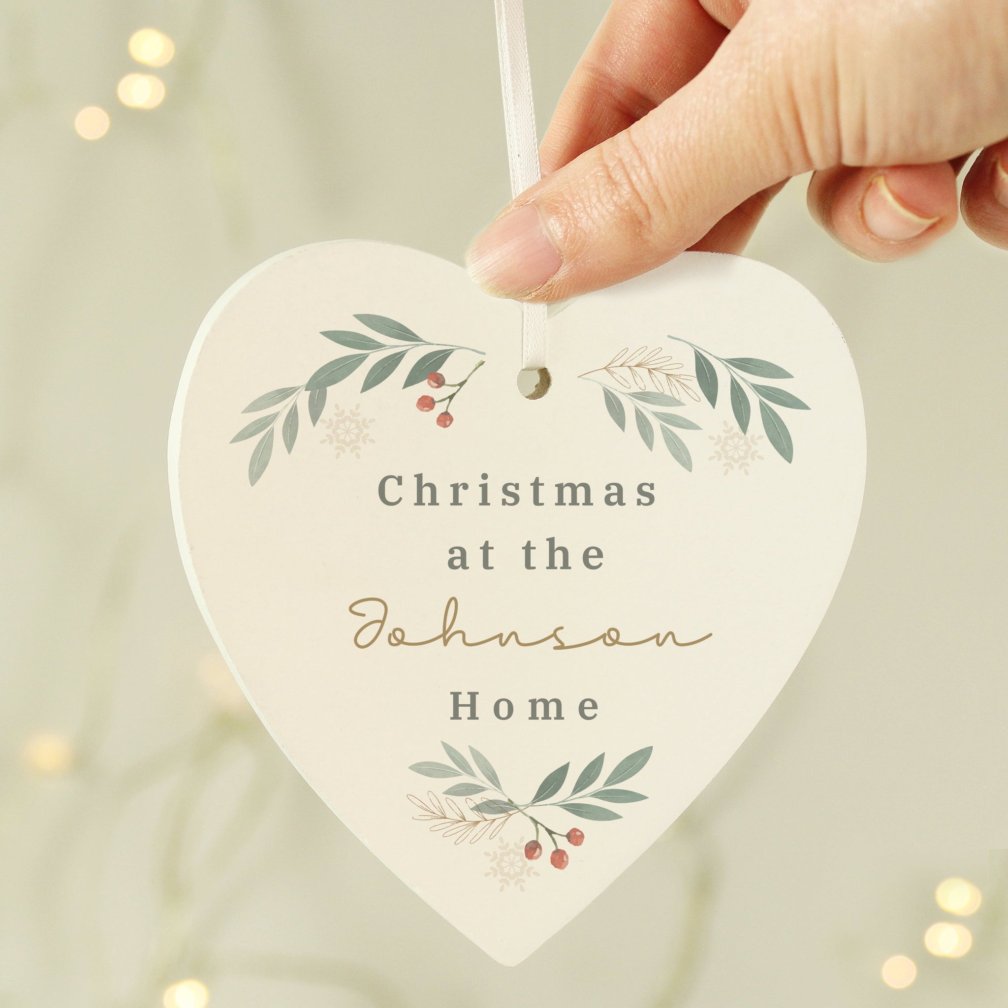Personalised Christmas Foliage Hanging Heart Decoration: 3 - Christmas Decorations By Gift Moments