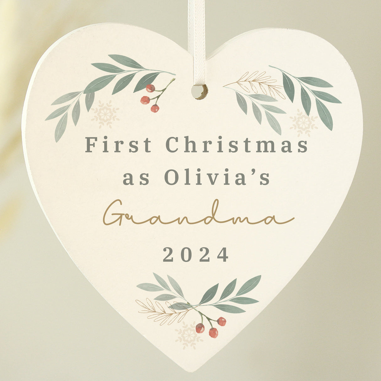 Personalised Christmas Foliage Hanging Heart Decoration: 4 - Christmas Decorations By Gift Moments