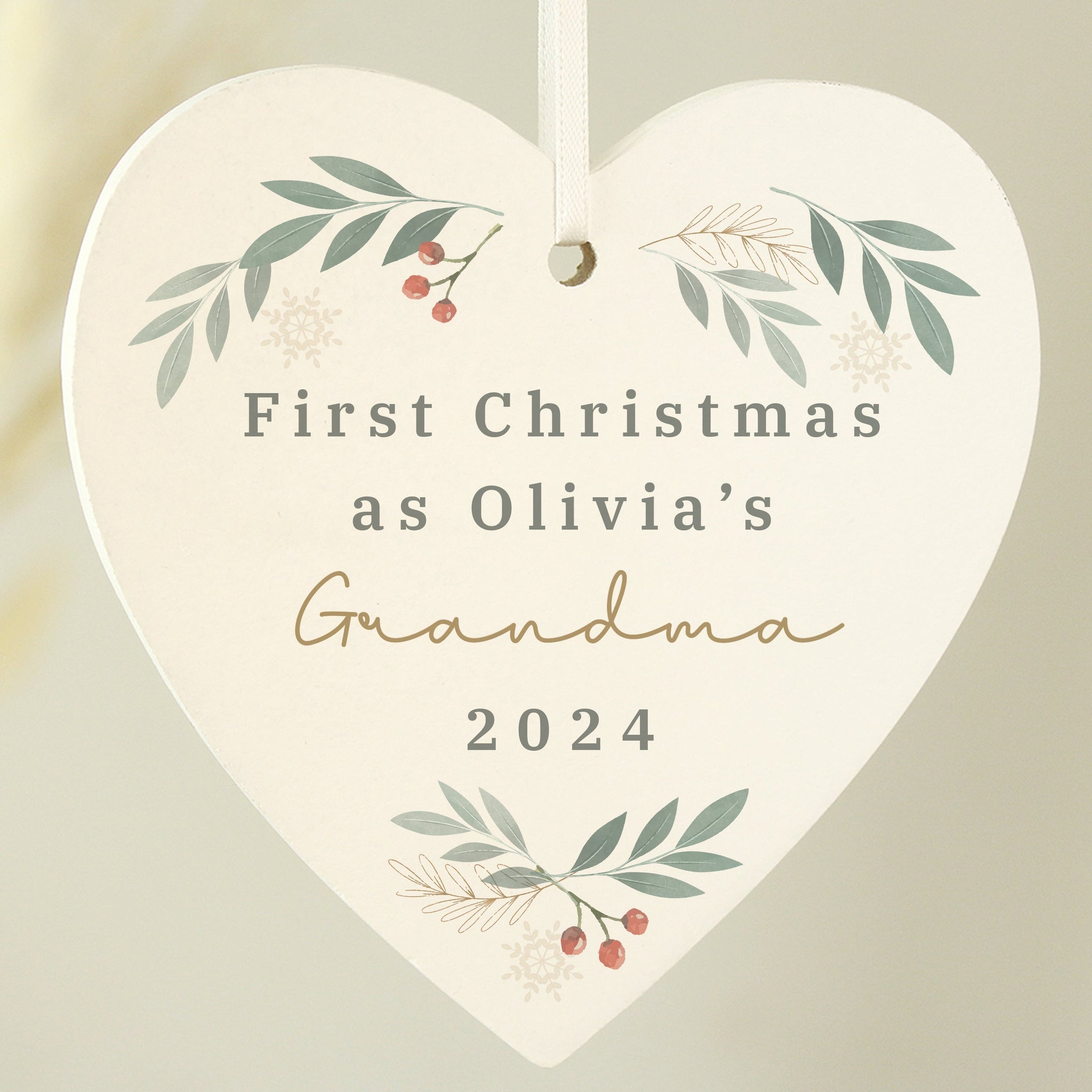 Personalised Christmas Foliage Hanging Heart Decoration: 4 - Christmas Decorations By Gift Moments