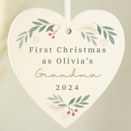 Personalised Christmas Foliage Hanging Heart Decoration: 4 - Christmas Decorations By Gift Moments