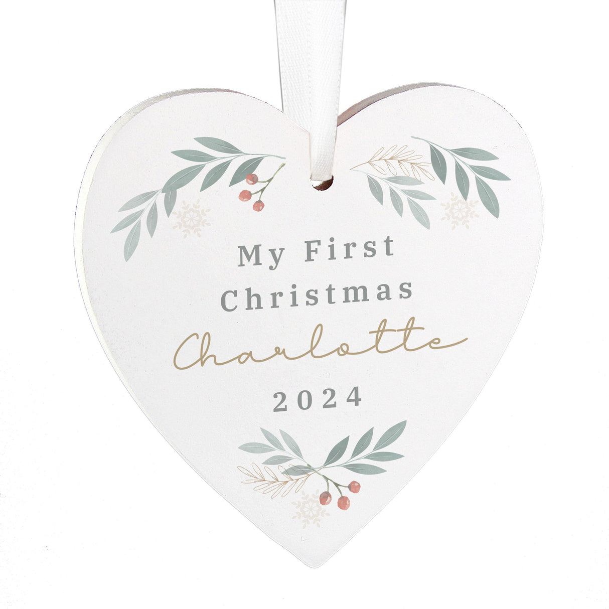 Personalised Christmas Foliage Hanging Heart Decoration: 5 - Christmas Decorations By Gift Moments