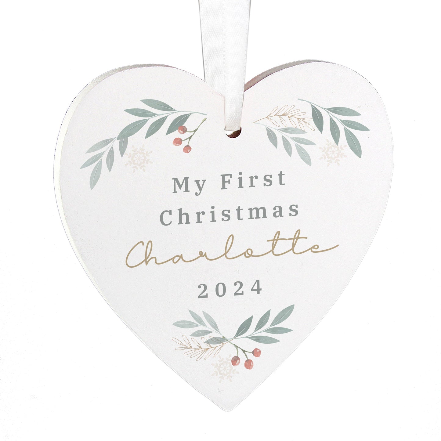 Personalised Christmas Foliage Hanging Heart Decoration: 5 - Christmas Decorations By Gift Moments
