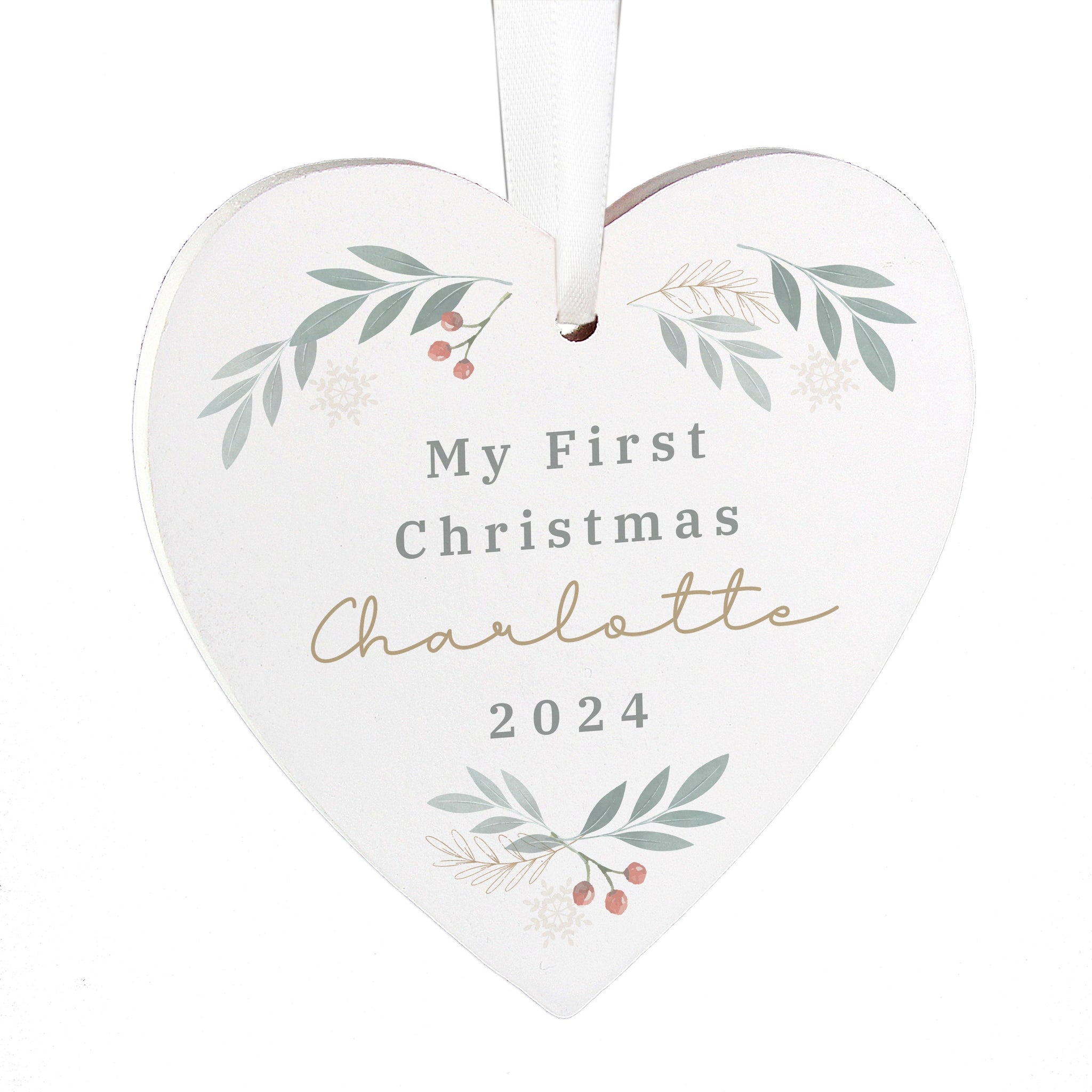 Personalised Christmas Foliage Hanging Heart Decoration: 5 - Christmas Decorations By Gift Moments