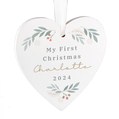 Personalised Christmas Foliage Hanging Heart Decoration: 5 - Christmas Decorations By Gift Moments