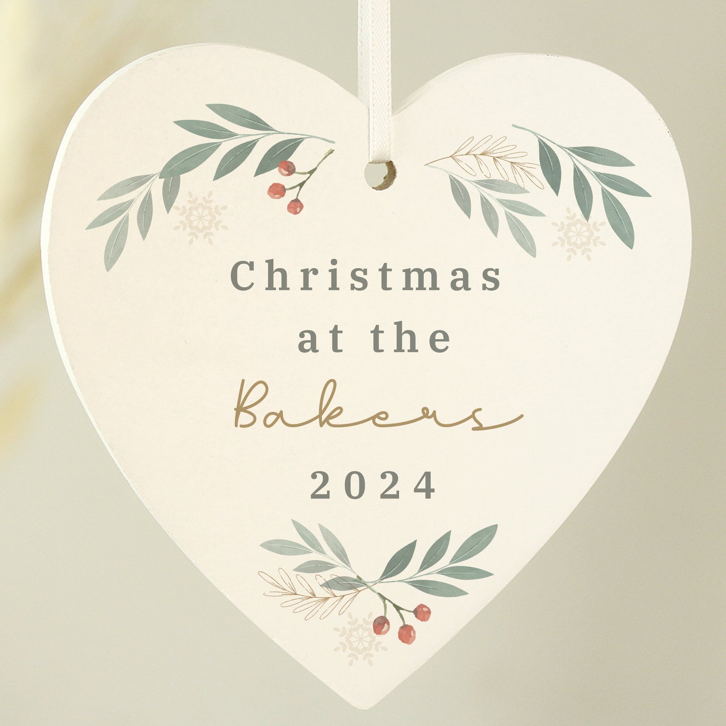 Personalised Christmas Foliage Hanging Heart Decoration: 2 - Christmas Decorations By Gift Moments
