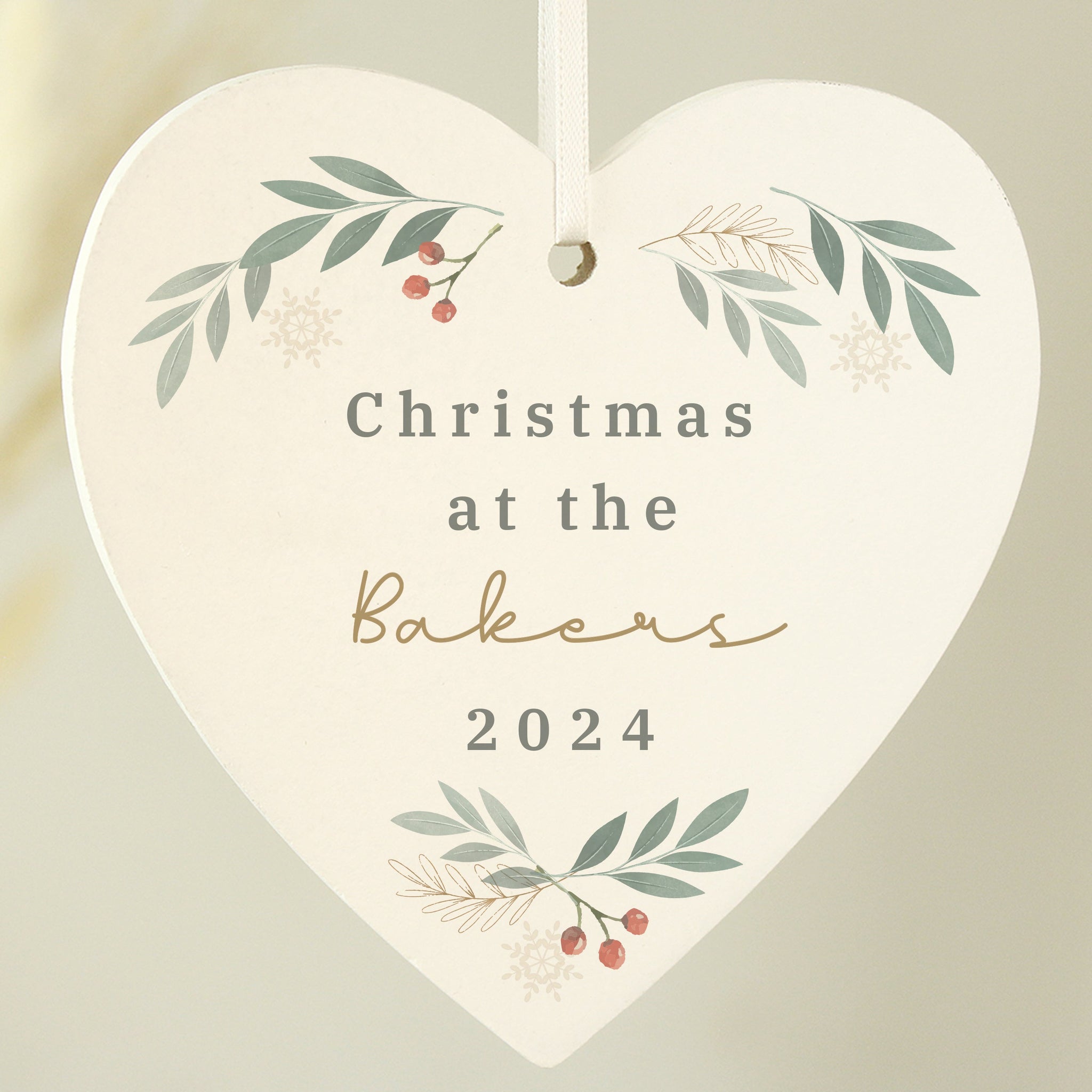 Personalised Christmas Foliage Hanging Heart Decoration: 2 - Christmas Decorations By Gift Moments