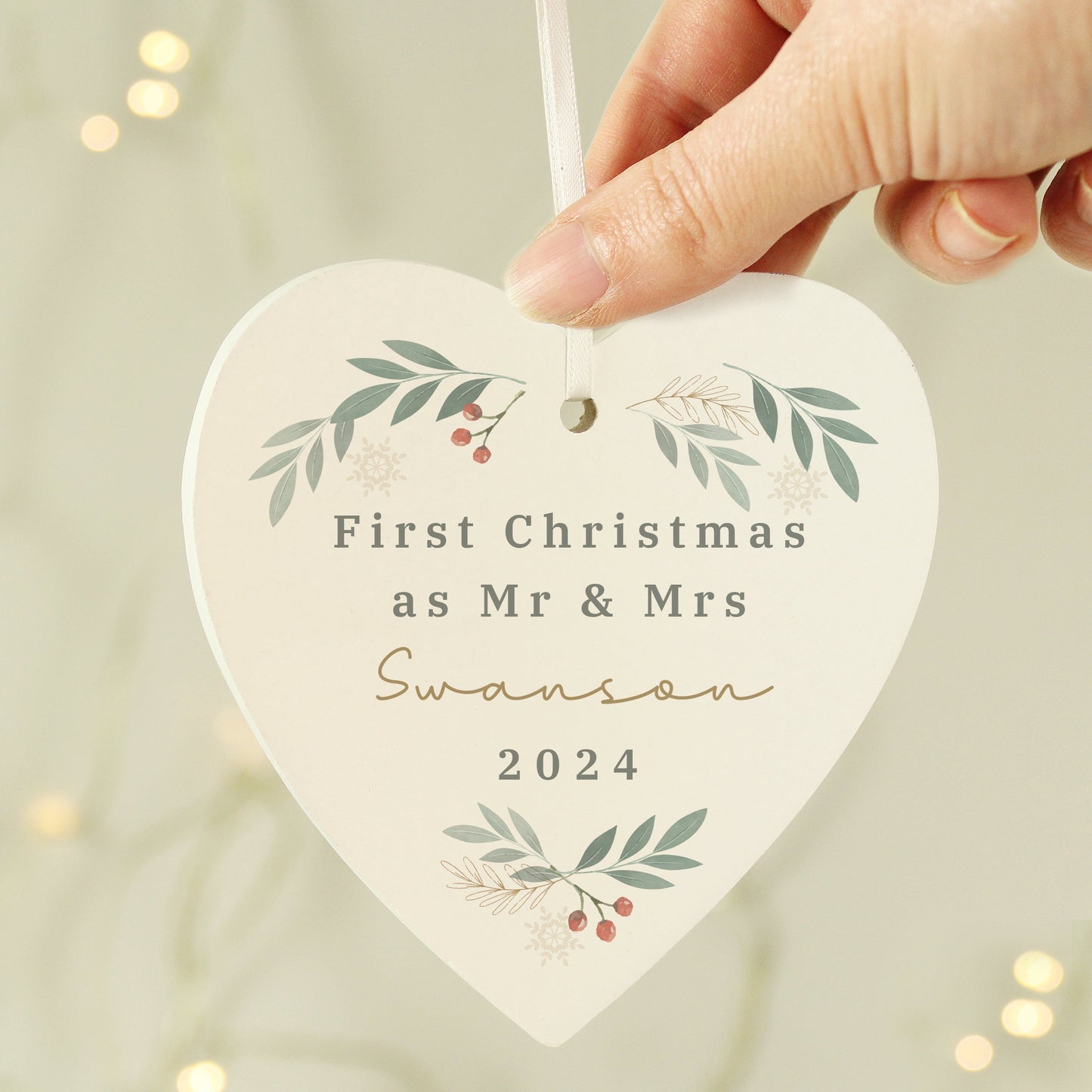 Personalised Christmas Foliage Hanging Heart Decoration: 1 - Christmas Decorations By Gift Moments