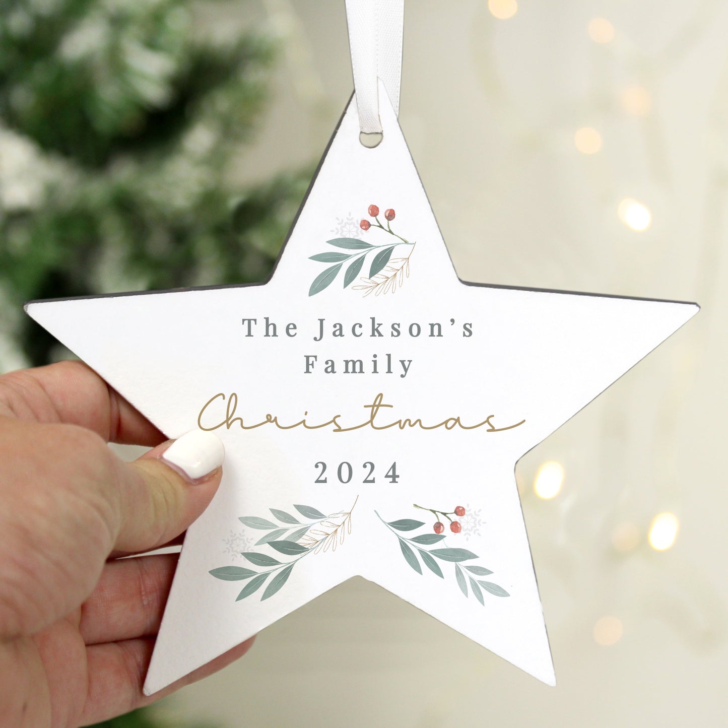 Personalised Christmas Foliage Hanging Star Decoration: 1 - Christmas Decorations By Gift Moments