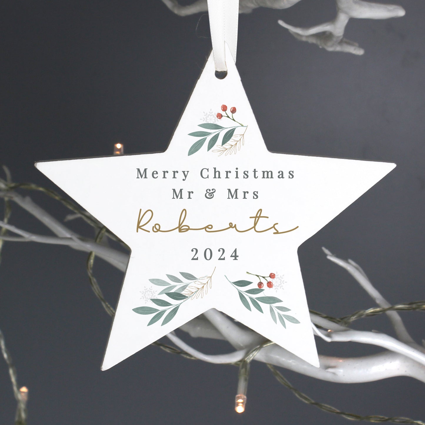Personalised Christmas Foliage Hanging Star Decoration: 6 - Christmas Decorations By Gift Moments