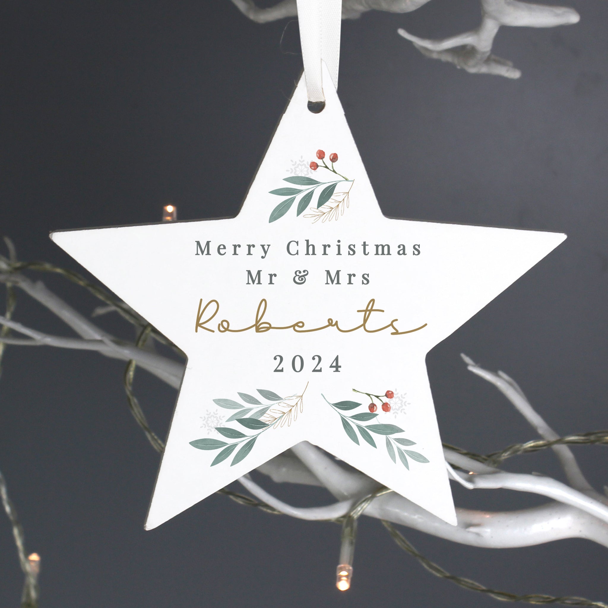 Personalised Christmas Foliage Hanging Star Decoration: 6 - Christmas Decorations By Gift Moments