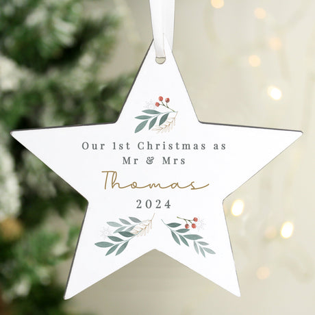 Personalised Christmas Foliage Hanging Star Decoration: 2 - Christmas Decorations By Gift Moments