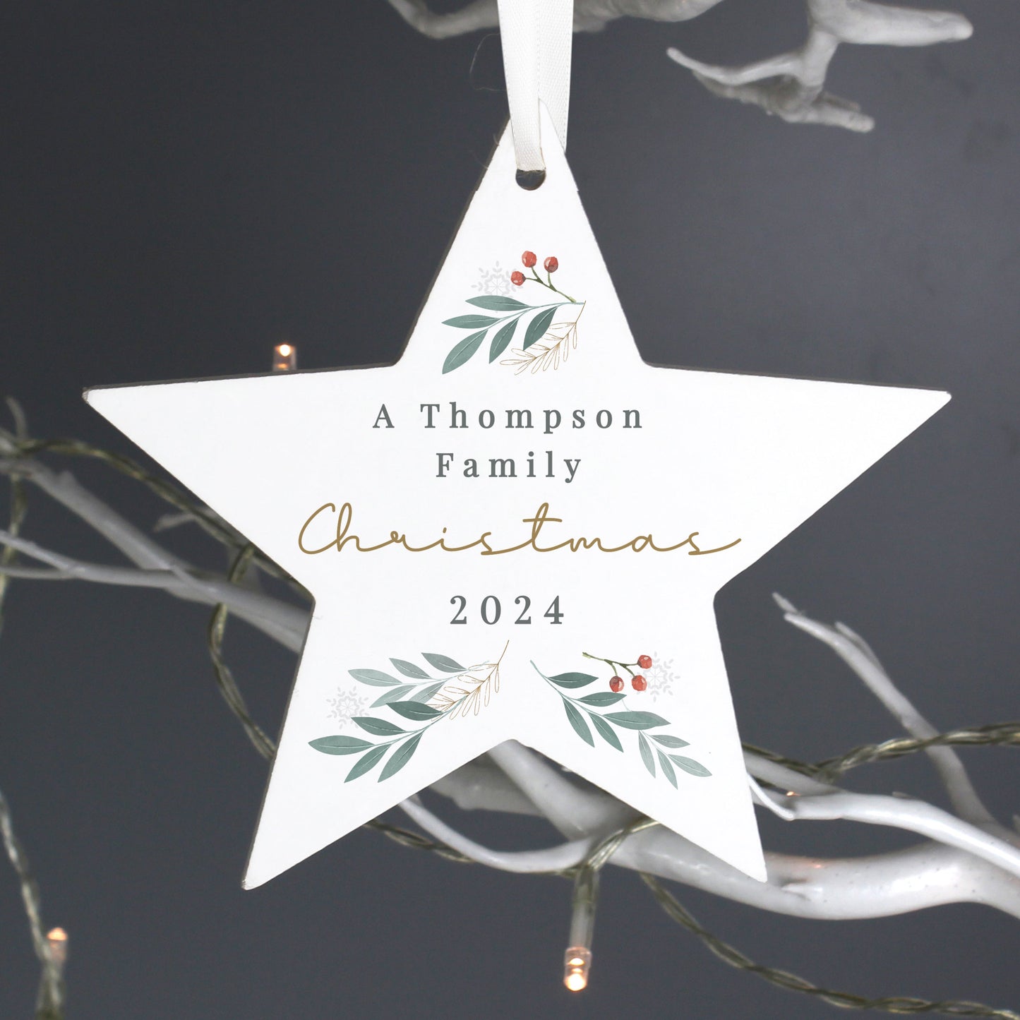 Personalised Christmas Foliage Hanging Star Decoration: 4 - Christmas Decorations By Gift Moments