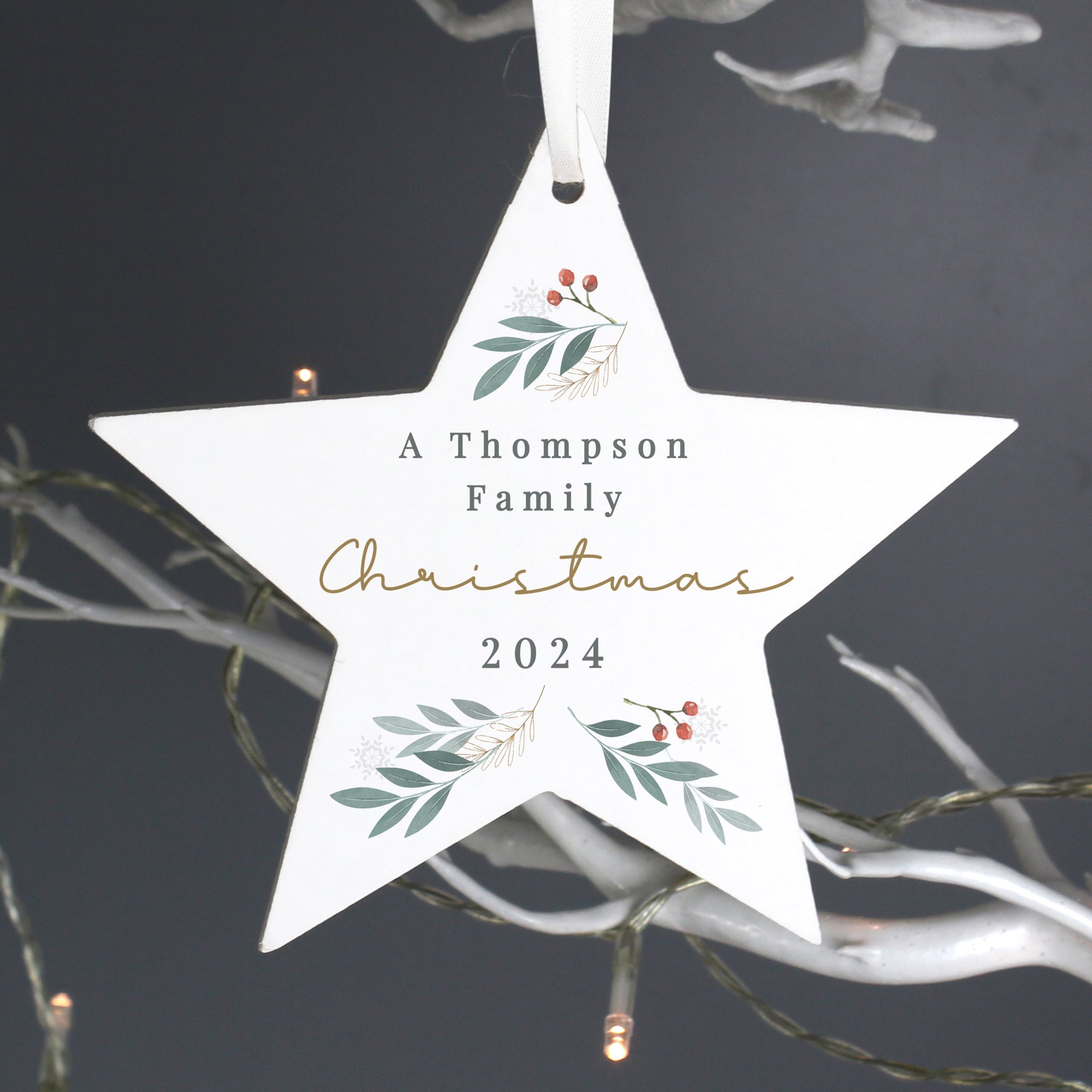 Personalised Christmas Foliage Hanging Star Decoration: 4 - Christmas Decorations By Gift Moments