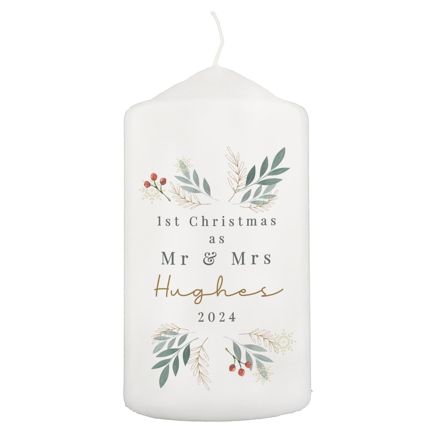 Personalised Christmas Foliage Pillar Candle: 5 - Candles By Gift Moments