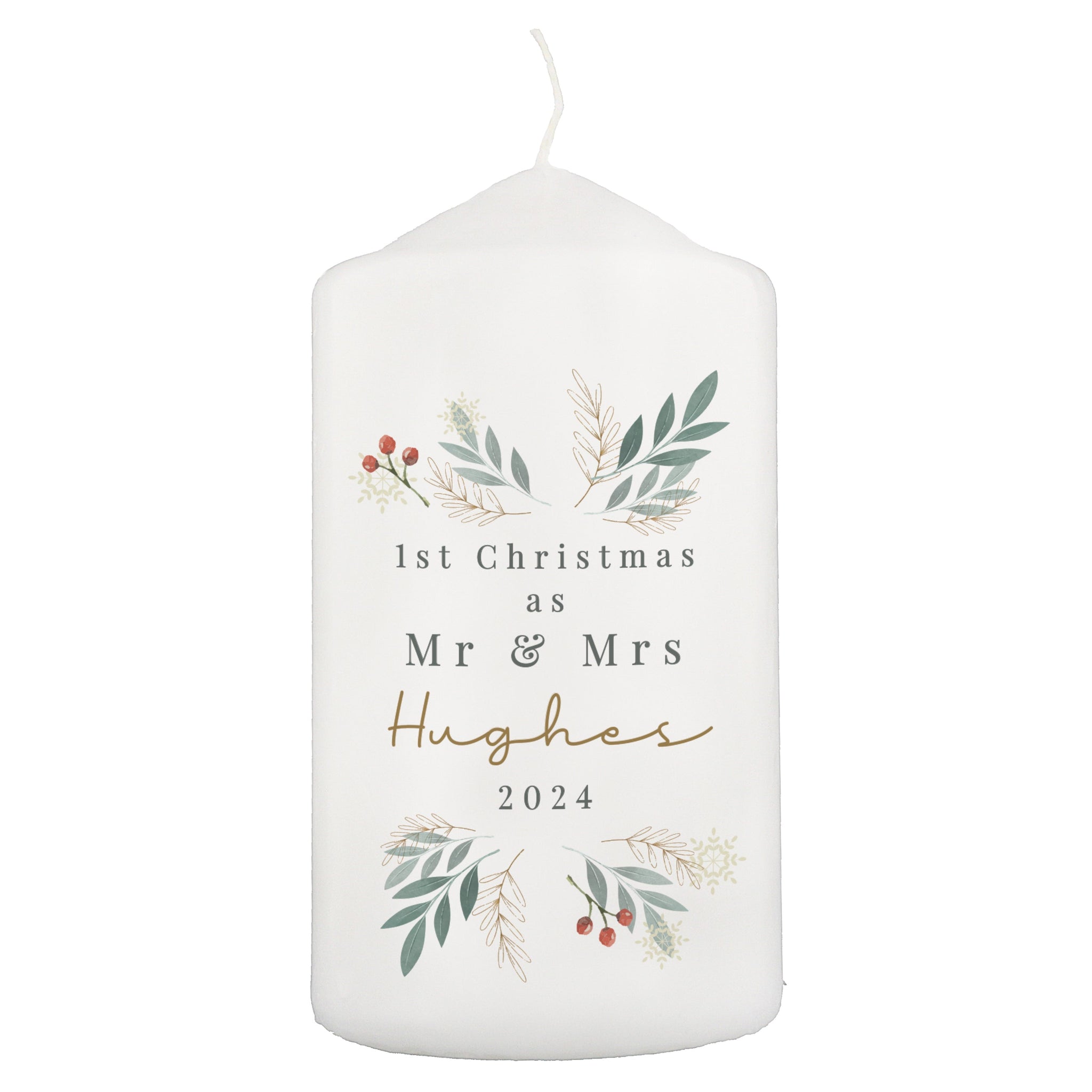 Personalised Christmas Foliage Pillar Candle: 5 - Candles By Gift Moments