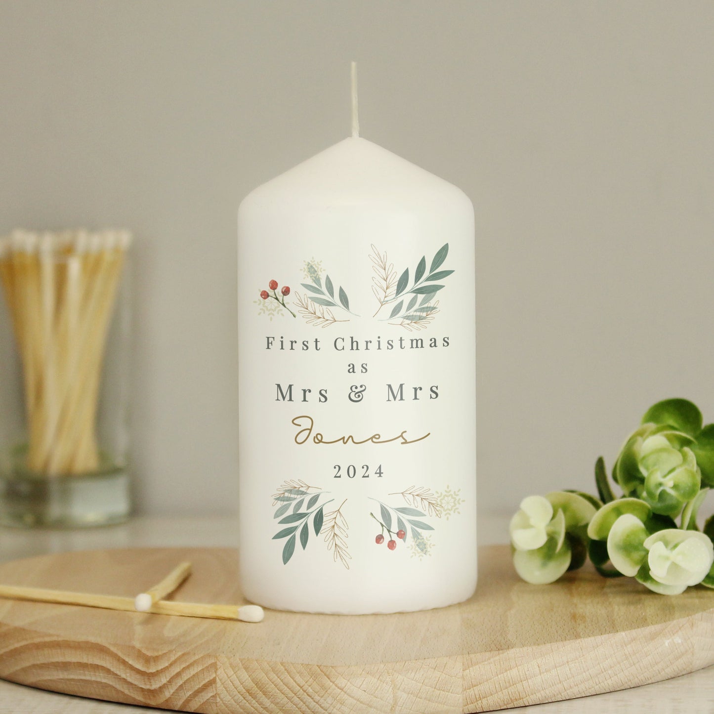 Personalised Christmas Foliage Pillar Candle: 4 - Candles By Gift Moments